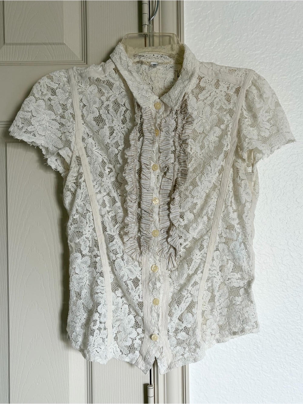 Sheer lace ruffle blouse